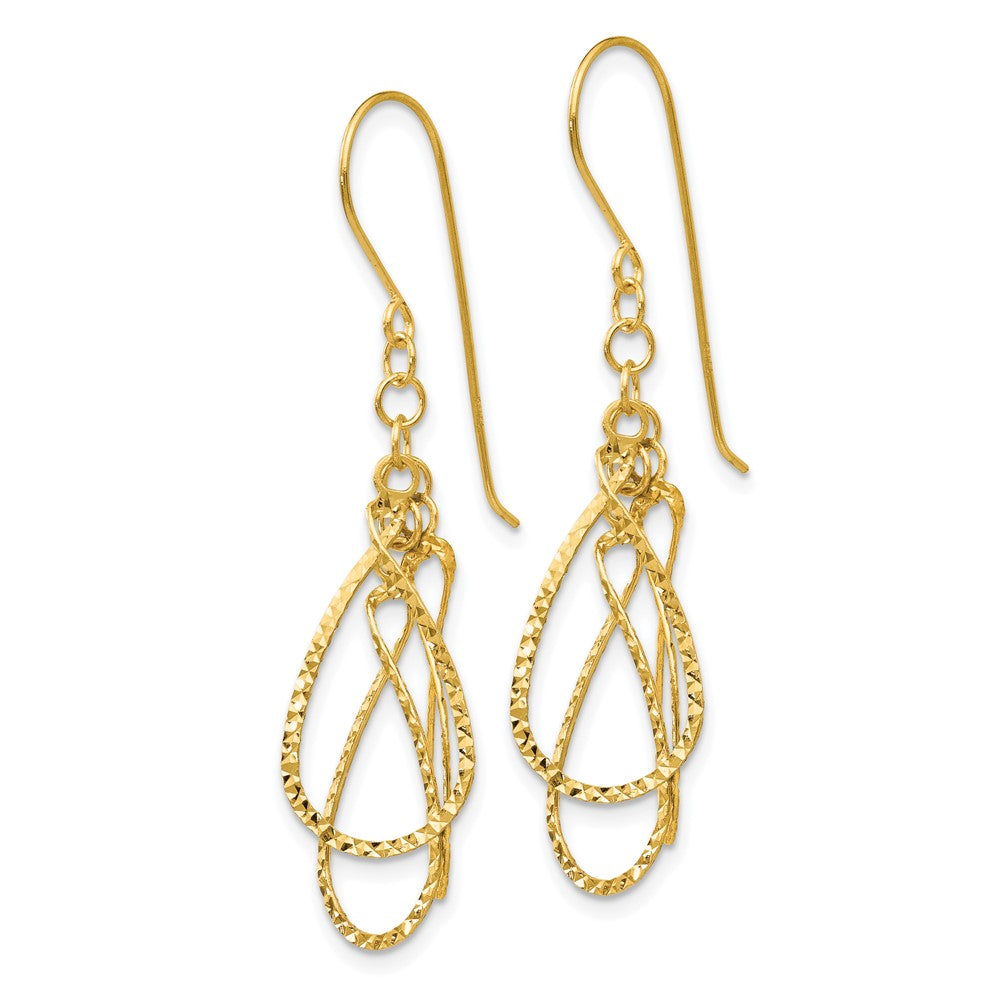 14K Yellow Gold Diamond Cut Tear Drop Shepherd Hook Earrings