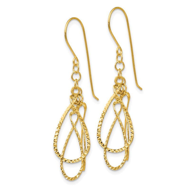 14K Yellow Gold Diamond Cut Tear Drop Shepherd Hook Earrings