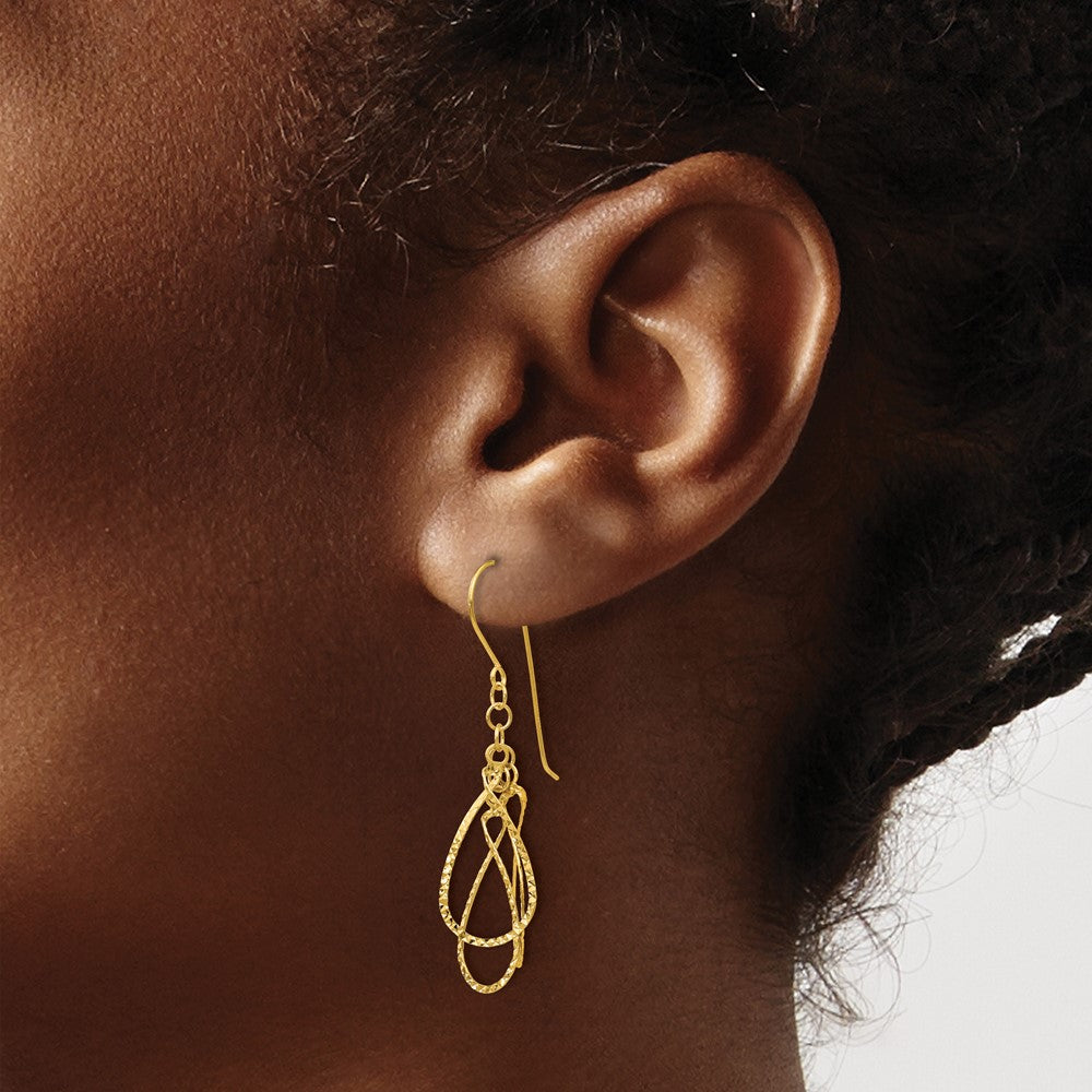 14K Yellow Gold Diamond Cut Tear Drop Shepherd Hook Earrings