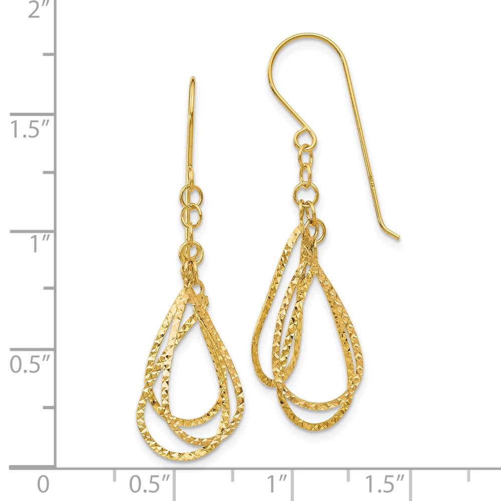 14K Yellow Gold Diamond Cut Tear Drop Shepherd Hook Earrings