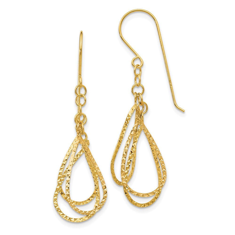 14K Yellow Gold Diamond Cut Tear Drop Shepherd Hook Earrings