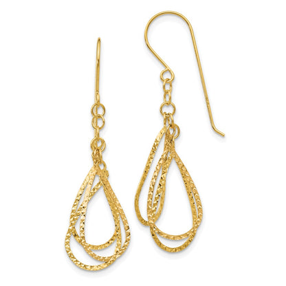 14K Yellow Gold Diamond Cut Tear Drop Shepherd Hook Earrings