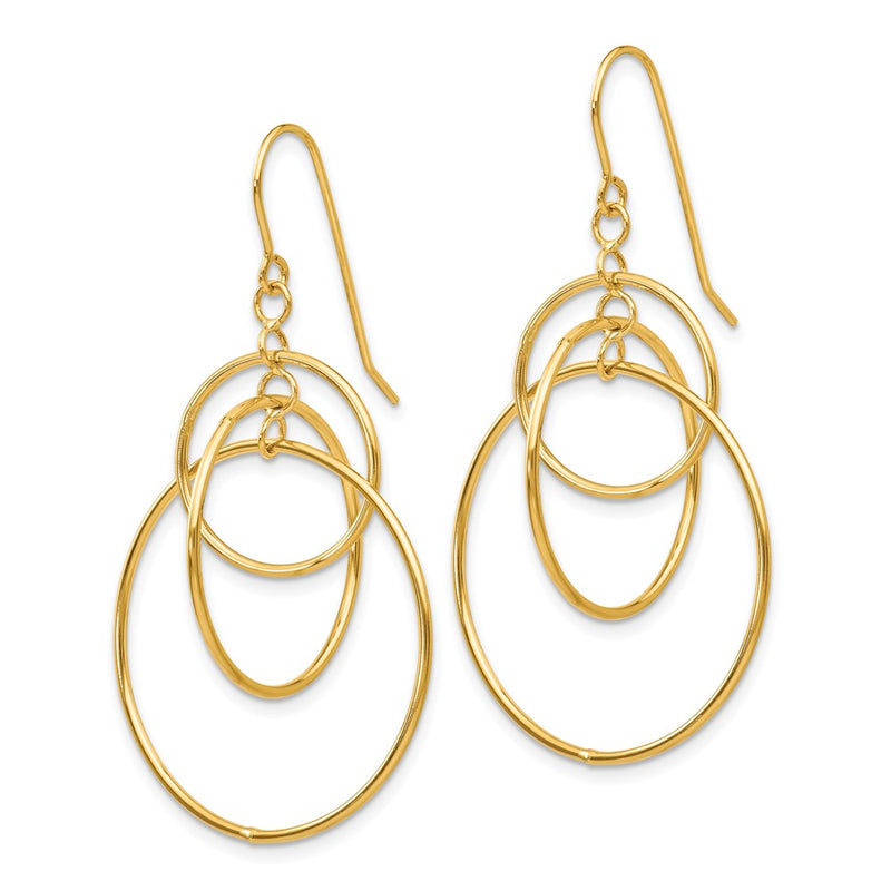 14K Yellow Gold Polished Circles Dangle Earrings