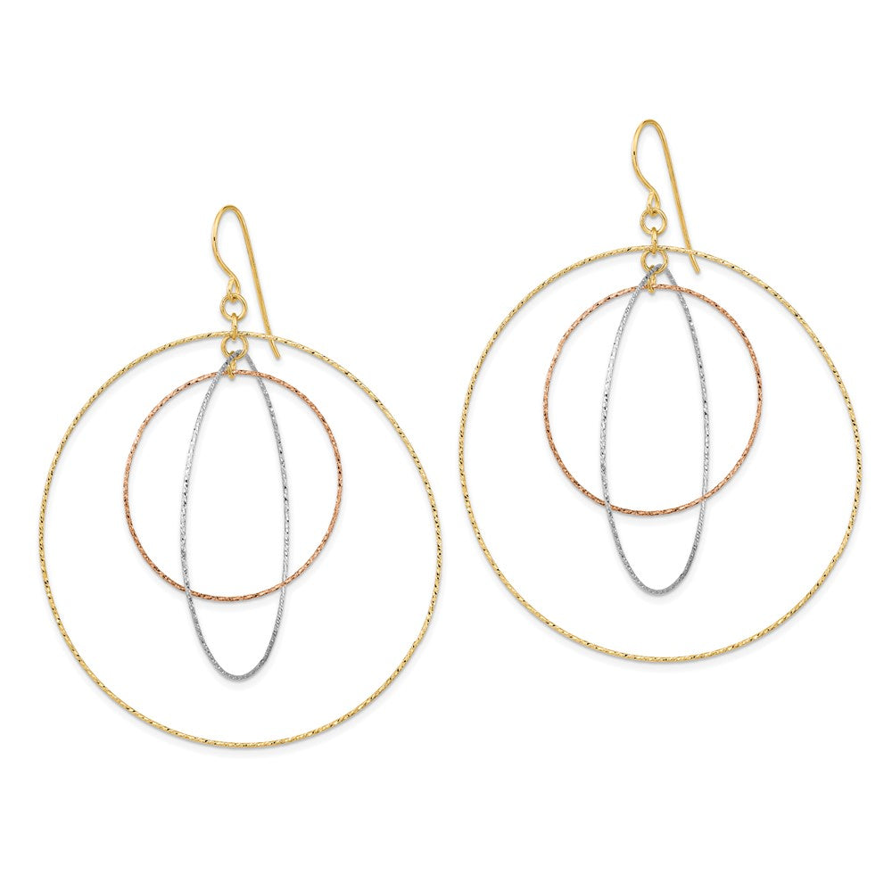14K Tri-Color Diamond Cut Graduated Circles Shepherd Hook Earrings