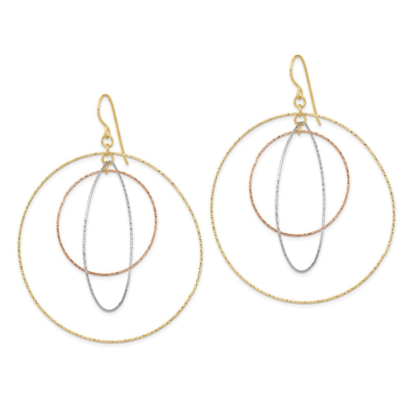 14K Tri-Color Diamond Cut Graduated Circles Shepherd Hook Earrings