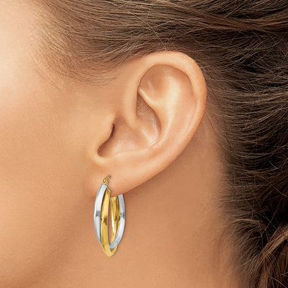 14K Two-Tone Polished Double Hoop Earrings
