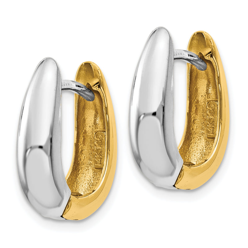14K Two-Tone U Shaped Hinged Hoop Earrings