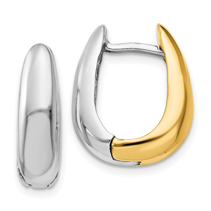 14K Two-Tone U Shaped Hinged Hoop Earrings