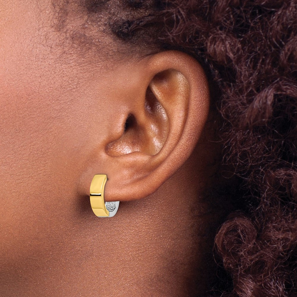14K Two-Tone Round Hinged Hoop Earrings