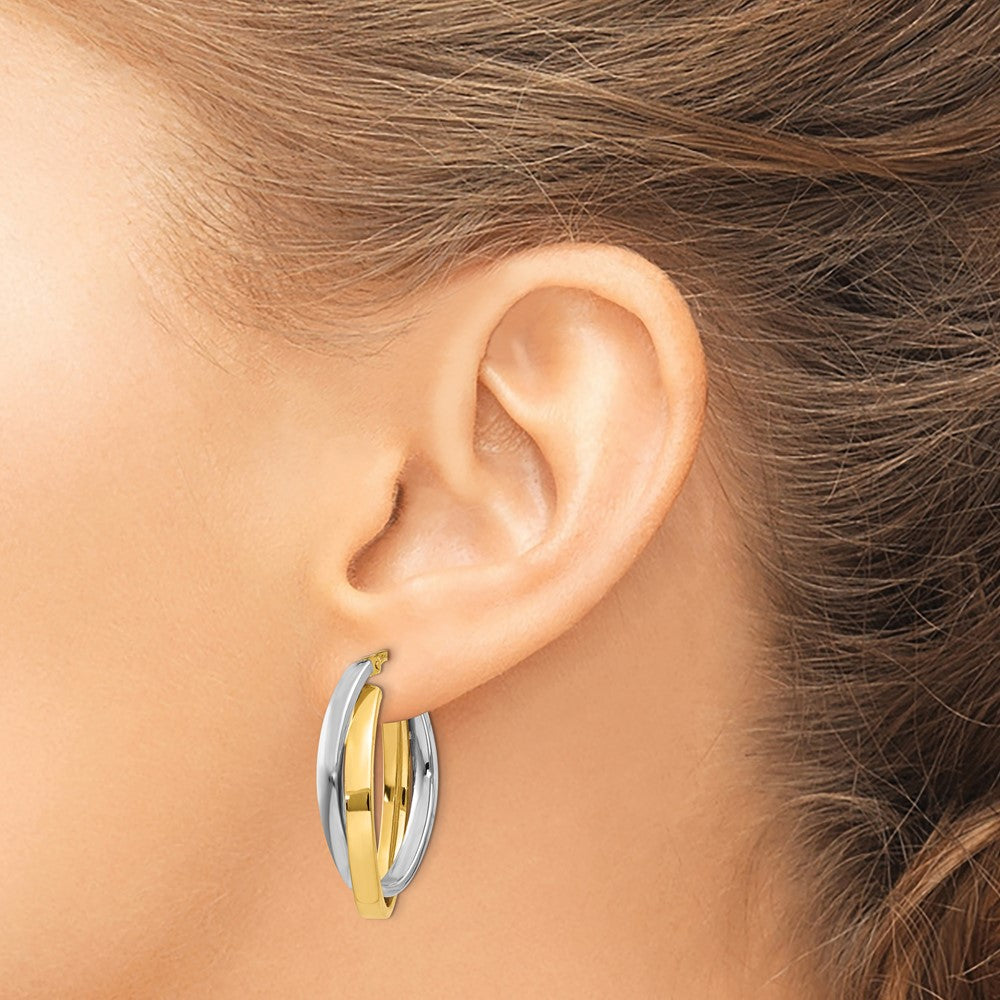14K Two-Tone Oval Hoop Earrings