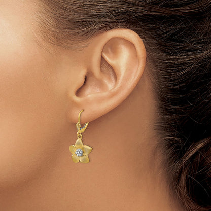 14K Yellow & Rhodium And Plumeria Earrings