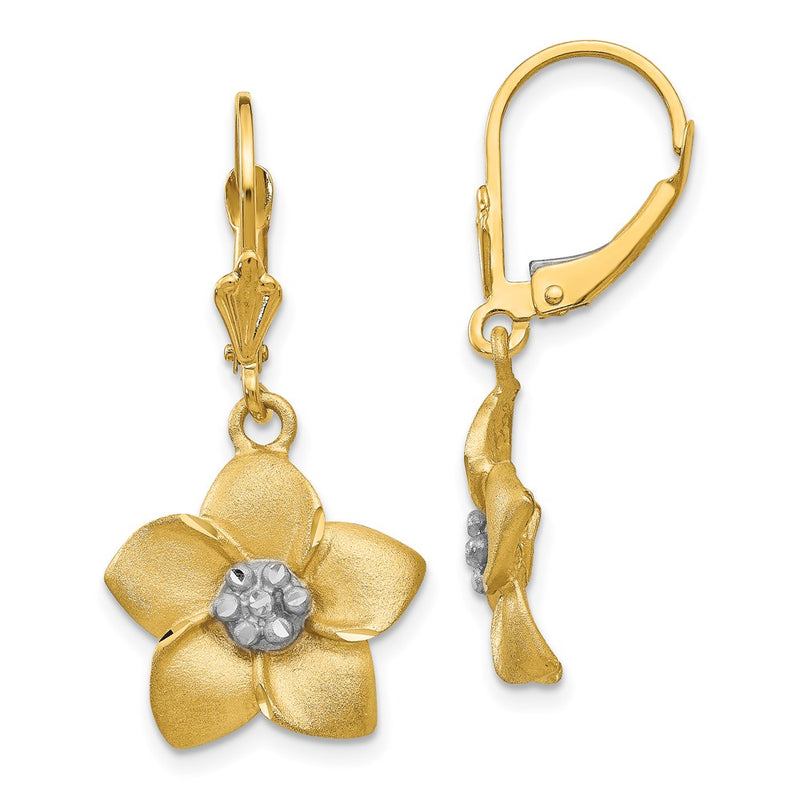 14K Yellow & Rhodium And Plumeria Earrings