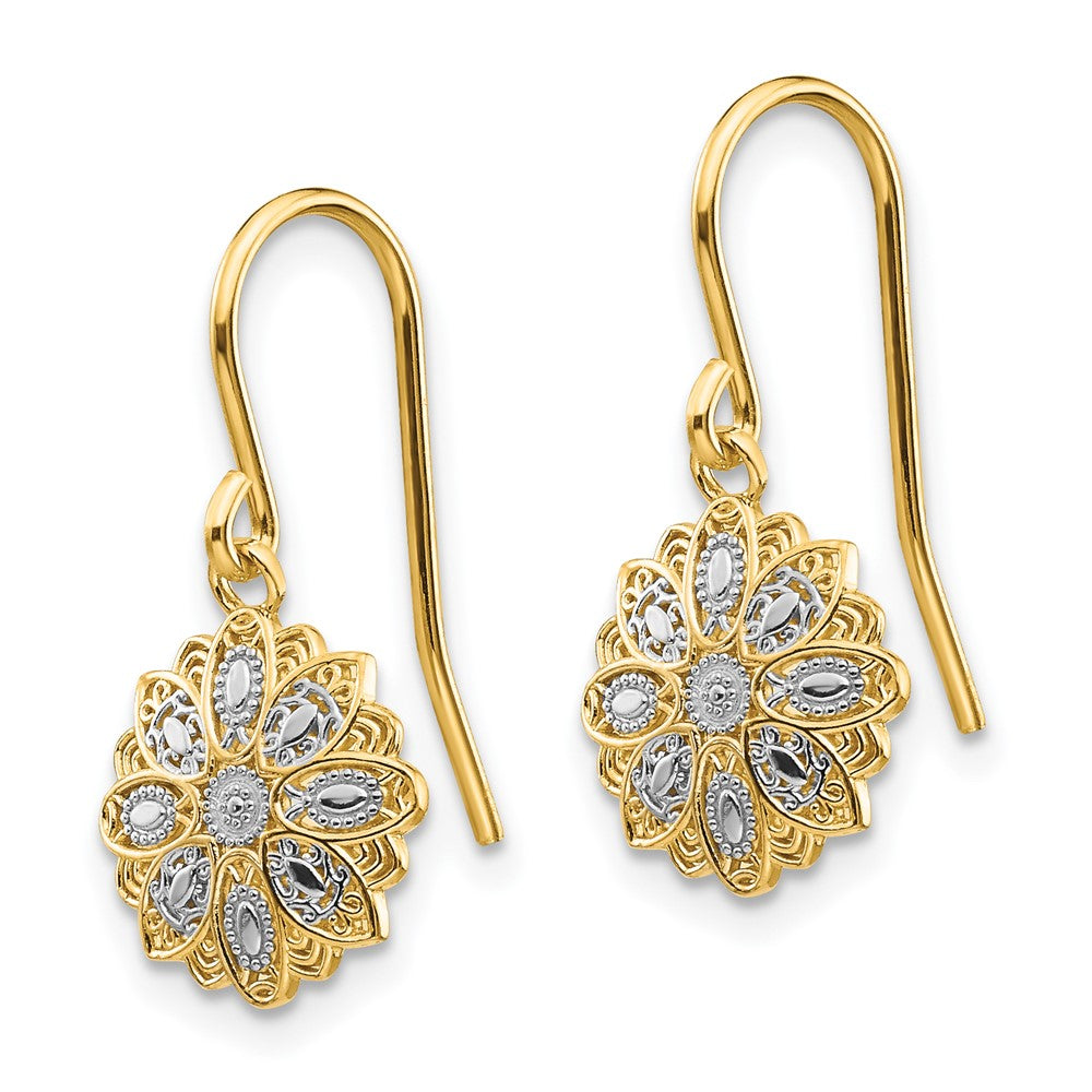 14K Yellow & Rhodium D/C Polished Fancy Dangle Earrings