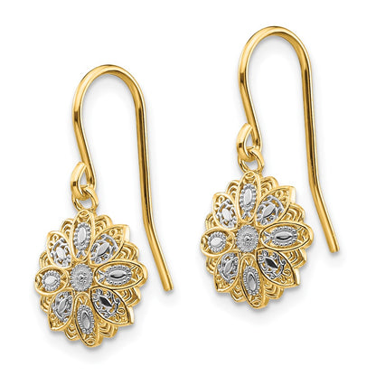 14K Yellow & Rhodium D/C Polished Fancy Dangle Earrings