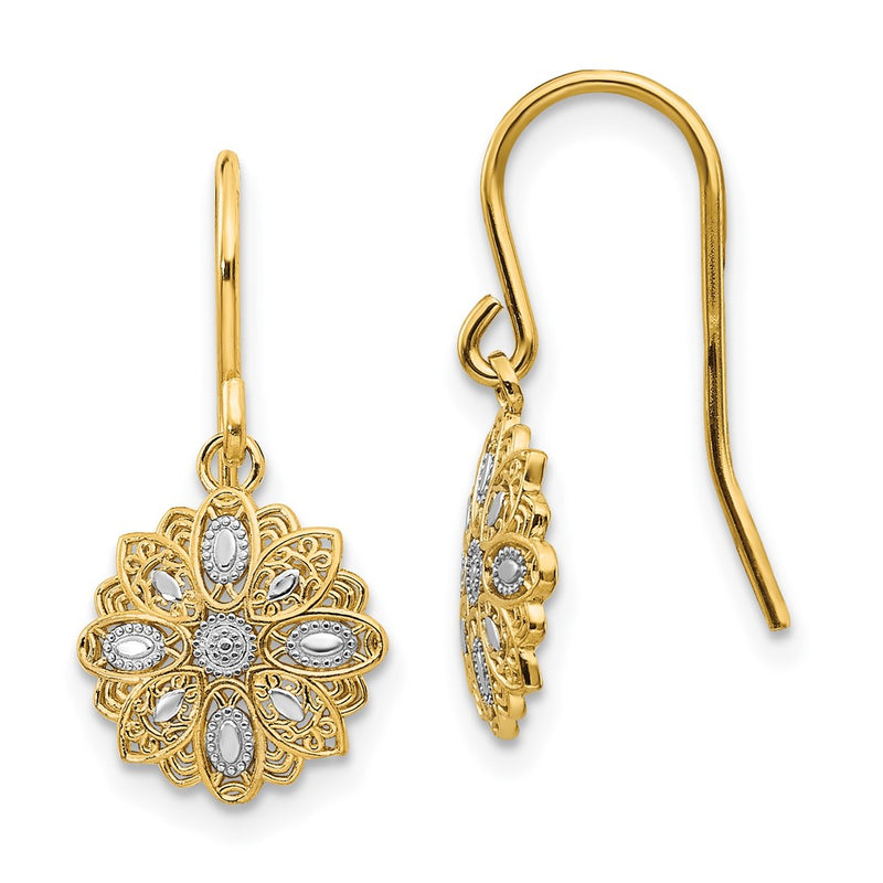 14K Yellow & Rhodium D/C Polished Fancy Dangle Earrings