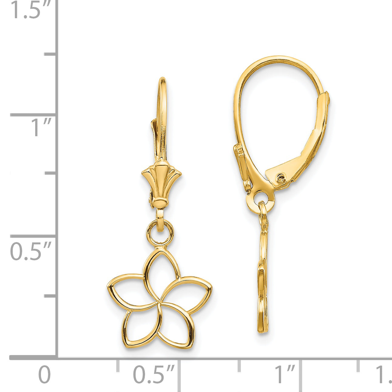 14K Yellow Gold Polished Cut Out Flower Lever Back Earrings