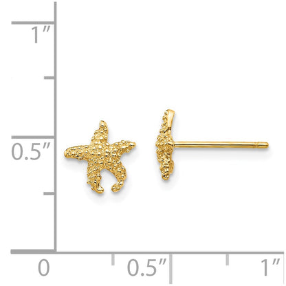 14K Yellow Gold Polished And Textured Starfish Post Earrings