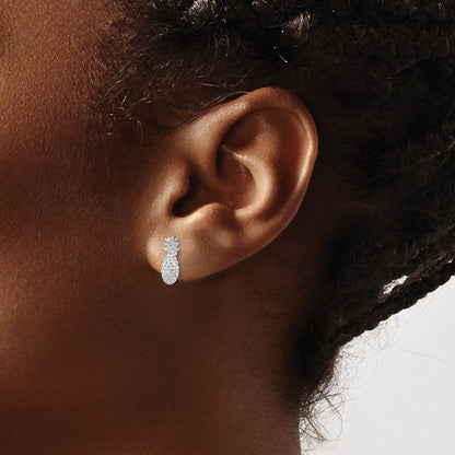 14K White Gold Polished And Textured Pineapple Post Earrings