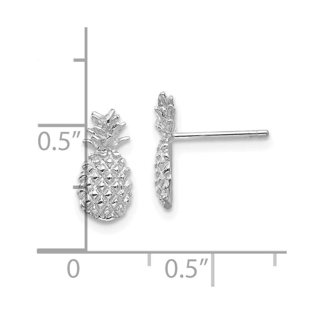14K White Gold Polished And Textured Pineapple Post Earrings