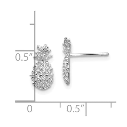 14K White Gold Polished And Textured Pineapple Post Earrings
