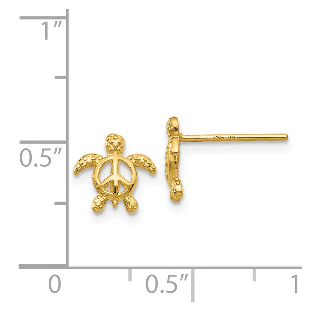14K Yellow Gold Peace Turtle Post Earrings