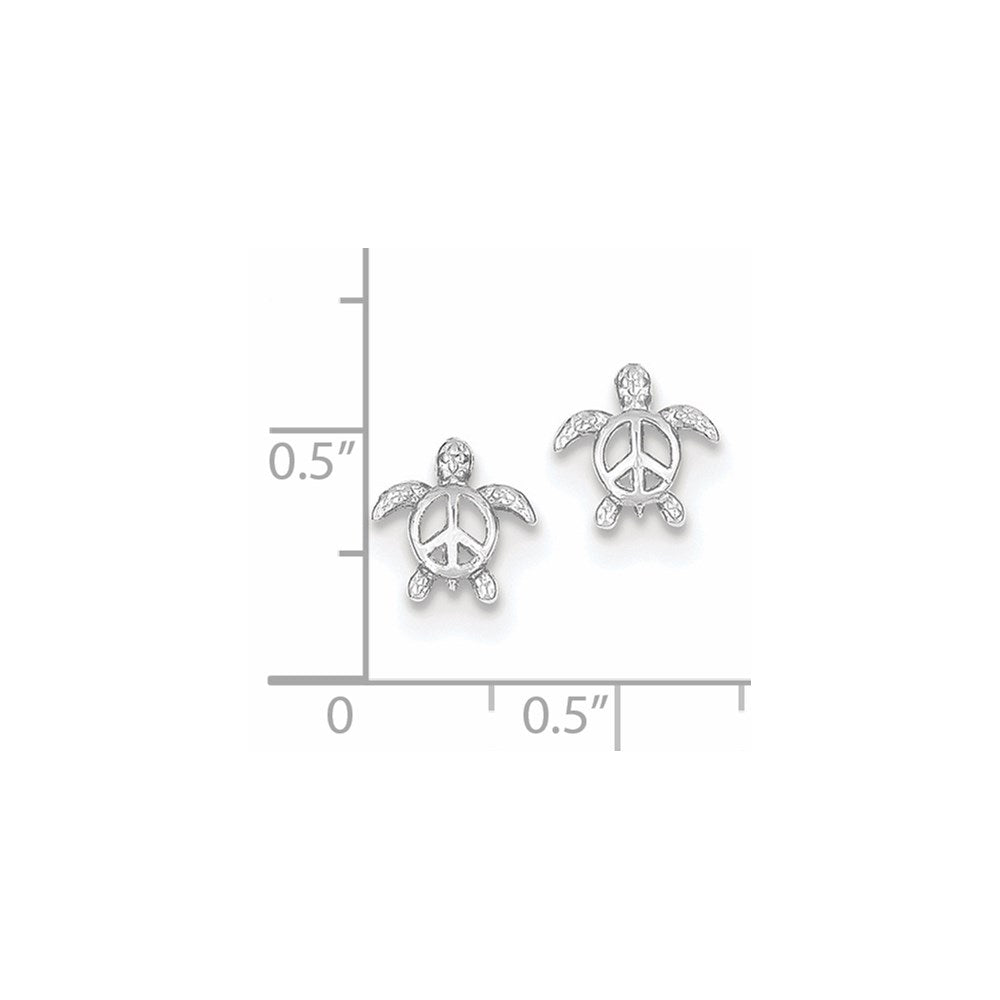 14K White Gold Peace Turtle Post Earrings