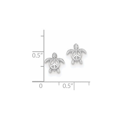 14K White Gold Peace Turtle Post Earrings