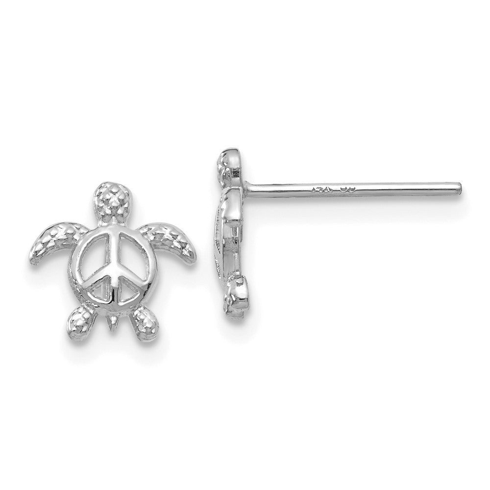 14K White Gold Peace Turtle Post Earrings