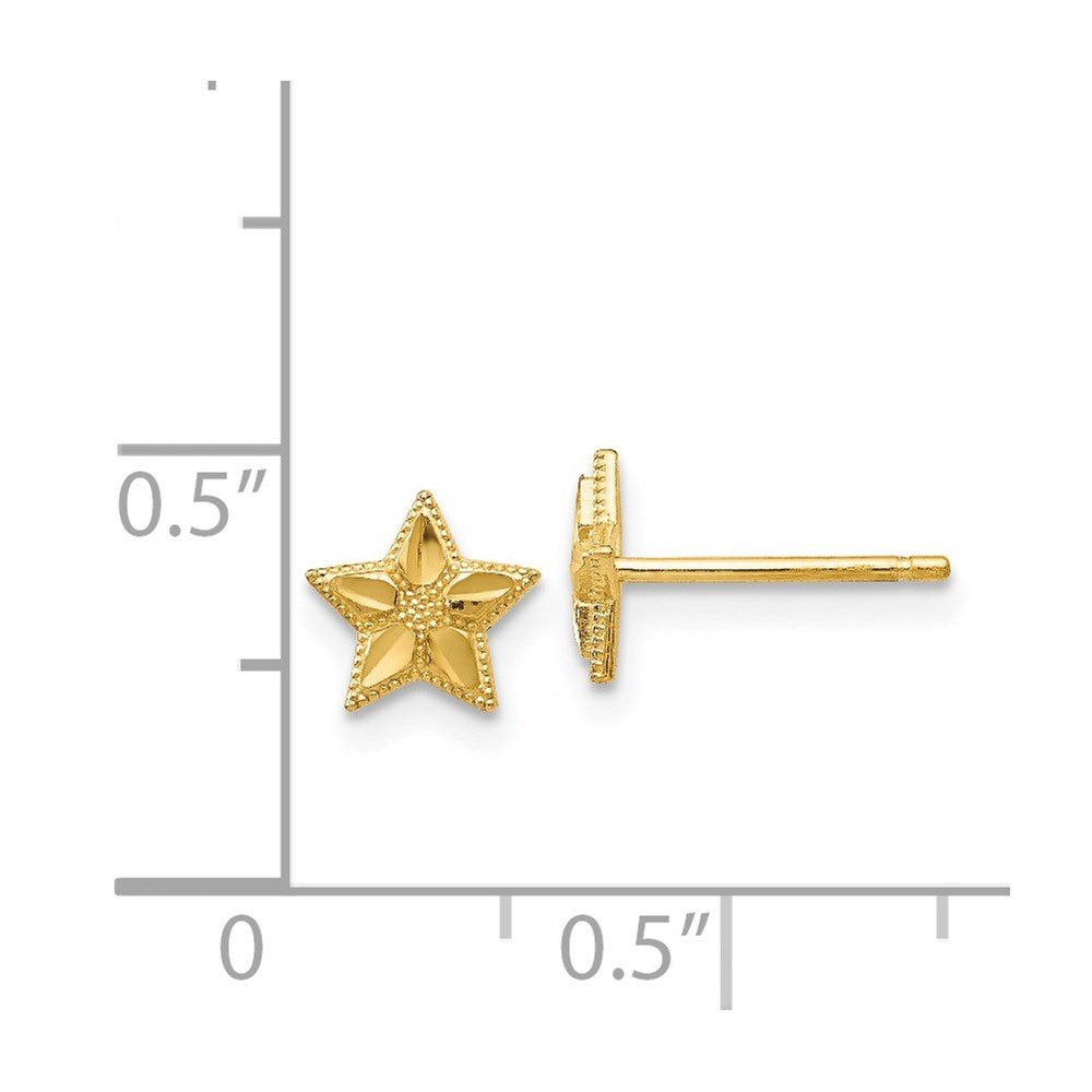 14K Yellow Gold Polished And D/C Star Post Earrings