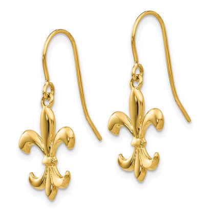 14K Yellow Gold Polished Fleur De Lis Dangle Earrings