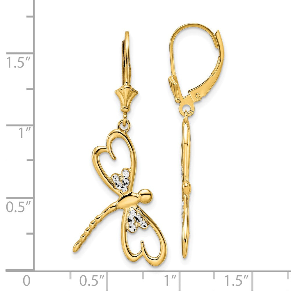 14K Yellow & Rhodium White D/C Dragonfly Leverback Earrings