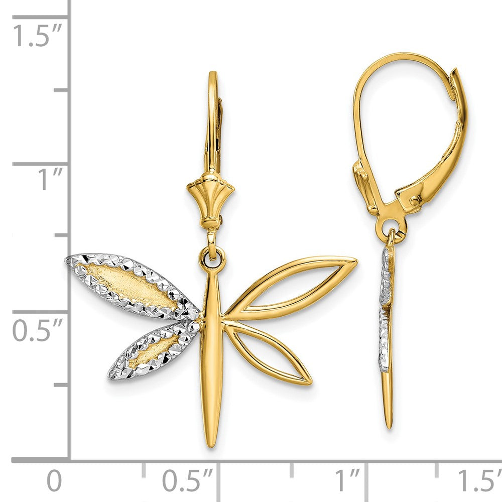 14K Yellow & Rhodium White D/C Dragonfly Leverback Earrings