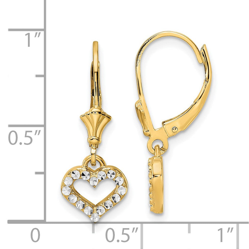 14K Yellow & Rhodium White D/C Heart Leverback Earrings