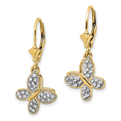 14K Yellow & Rhodium White D/C Fancy Butterfly Earrings