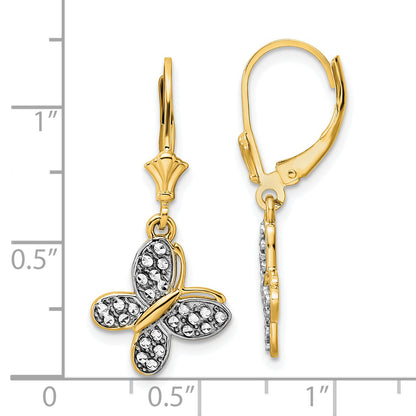 14K Yellow & Rhodium White D/C Fancy Butterfly Earrings