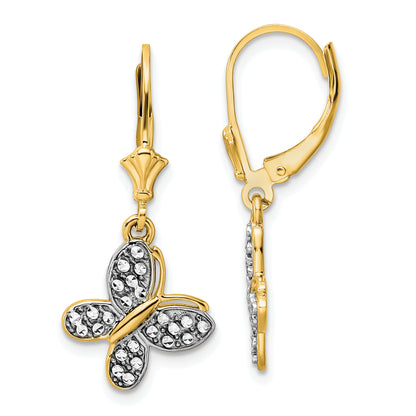 14K Yellow & Rhodium White D/C Fancy Butterfly Earrings