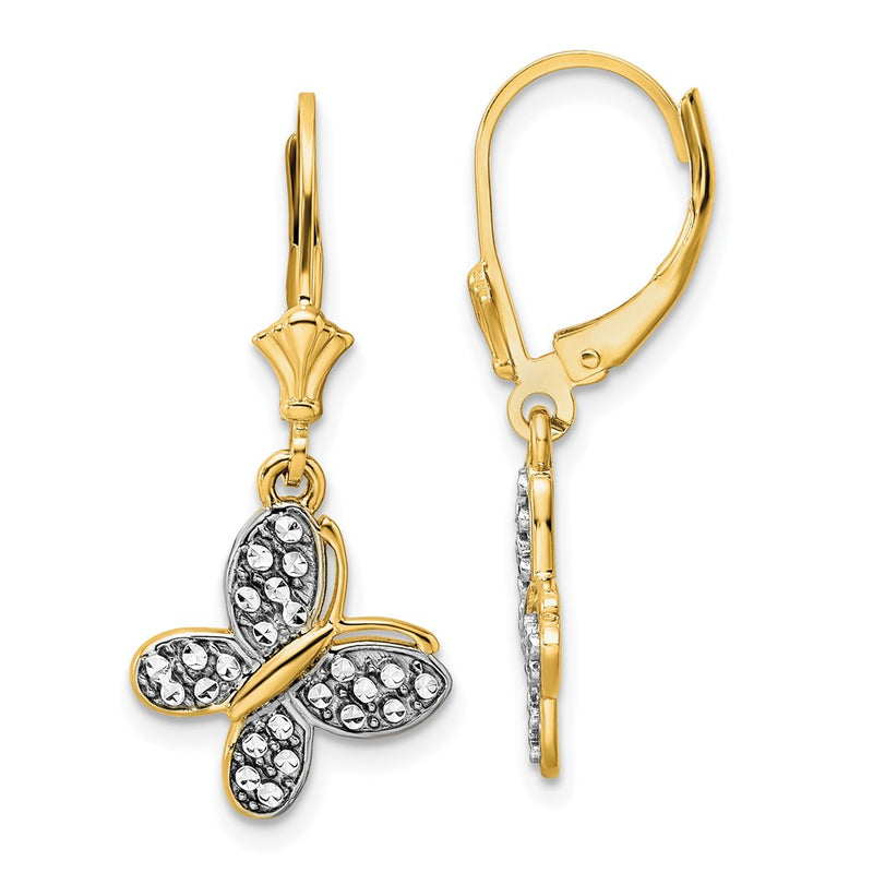 14K Yellow & Rhodium White D/C Fancy Butterfly Earrings