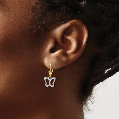 14K Yellow & Rhodium White D/C Butterfly Leverback Earrings