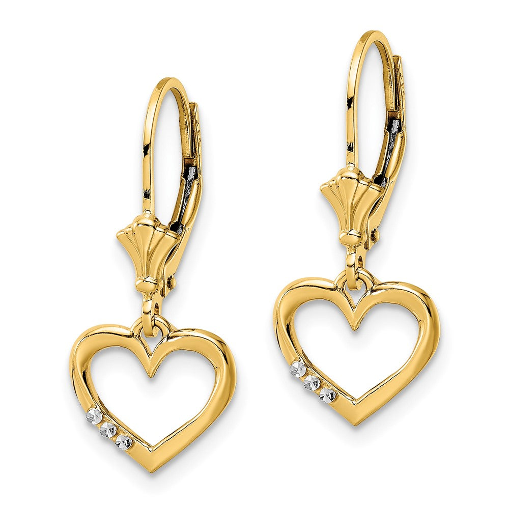 14K Yellow & Rhodium White D/C Heart Leverback Earrings