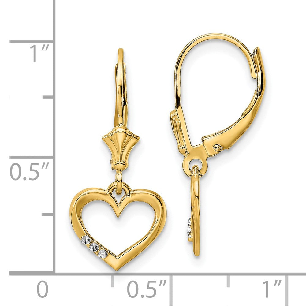 14K Yellow & Rhodium White D/C Heart Leverback Earrings