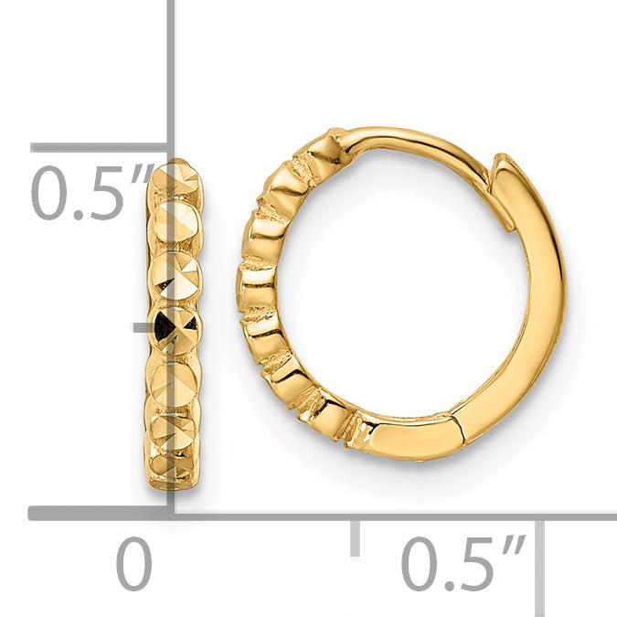 14K Yellow Gold Diamond-Cut 2X12mm Hinged Hoop Earrings