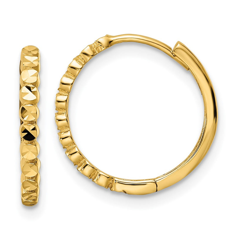 14K Yellow Gold Diamond-Cut 2X16mm Hinged Hoop Earrings