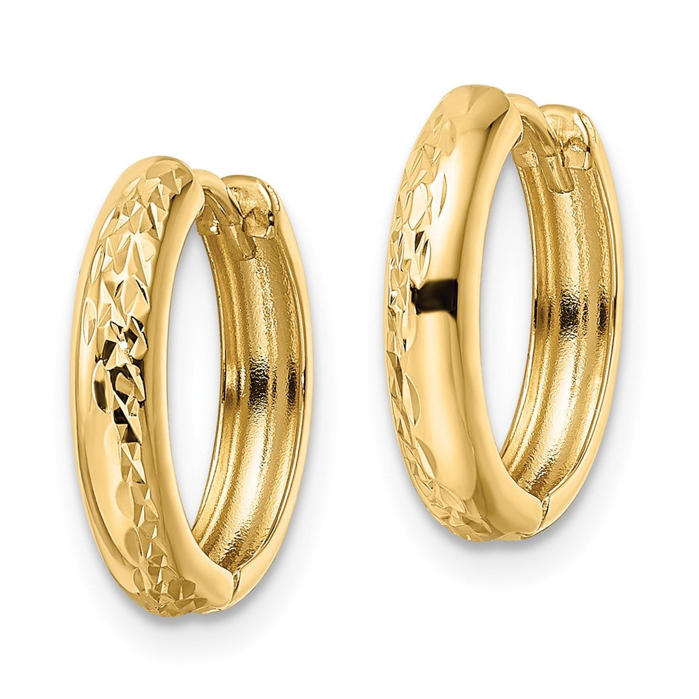 14K Yellow Gold Polished Textured 3X15mm Hinged Hoop Earrings