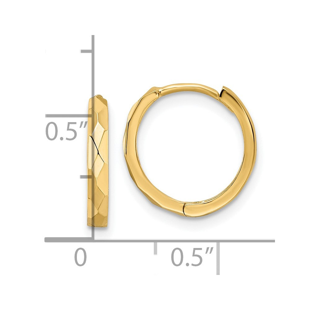 14K Yellow Gold Polished Faceted 2X14mm Hinged Hoop Earrings