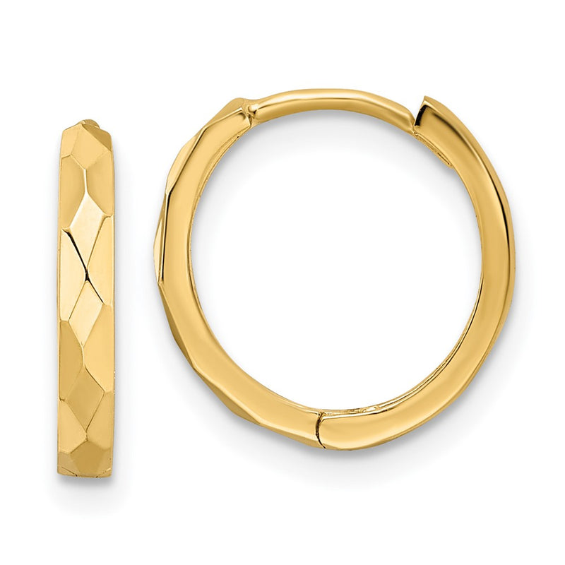 14K Yellow Gold Polished Faceted 2X14mm Hinged Hoop Earrings