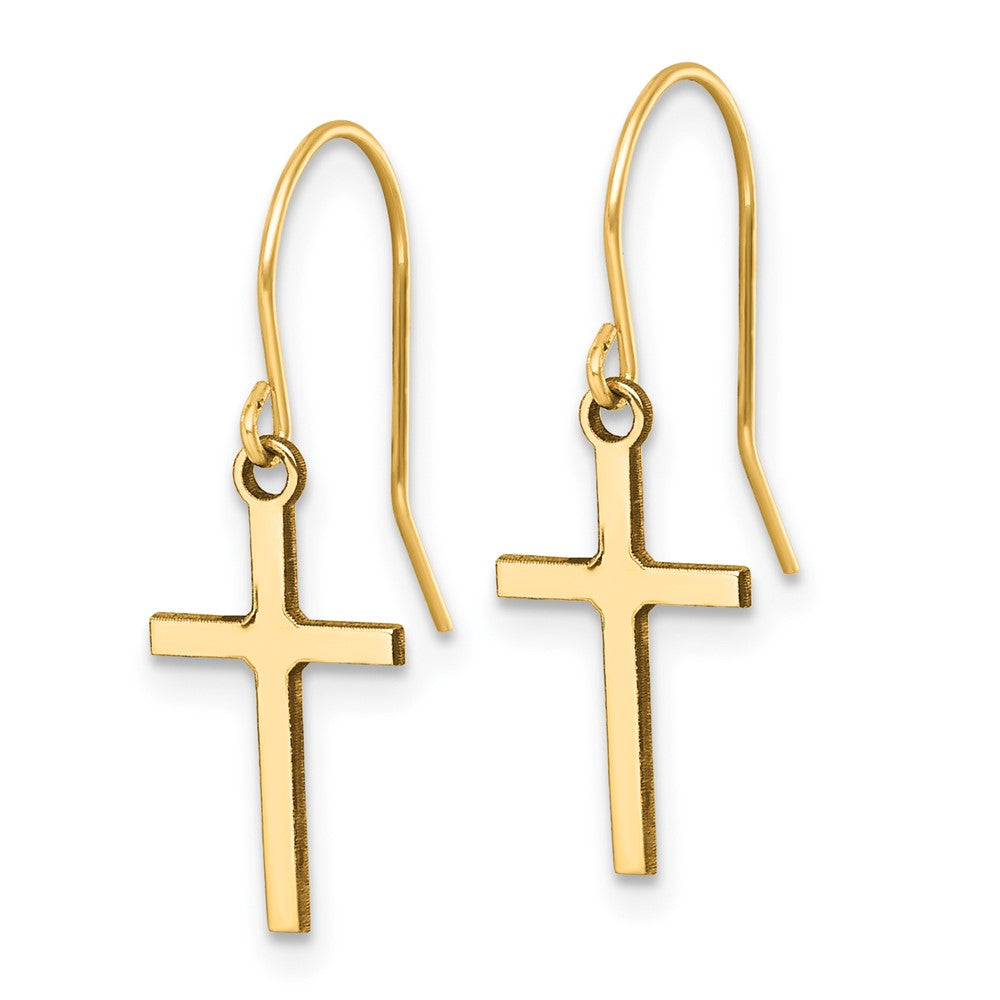 14K Yellow Gold Dangle Cross Shepherd Hook Earrings