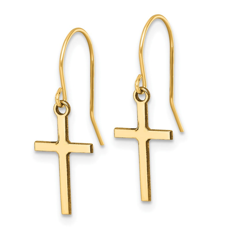 14K Yellow Gold Dangle Cross Shepherd Hook Earrings