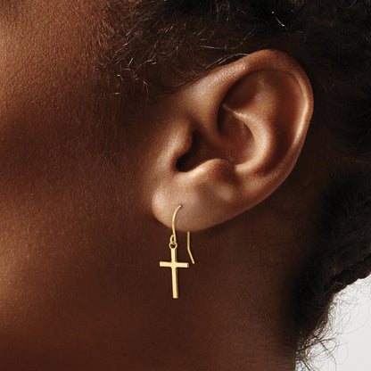 14K Yellow Gold Dangle Cross Shepherd Hook Earrings