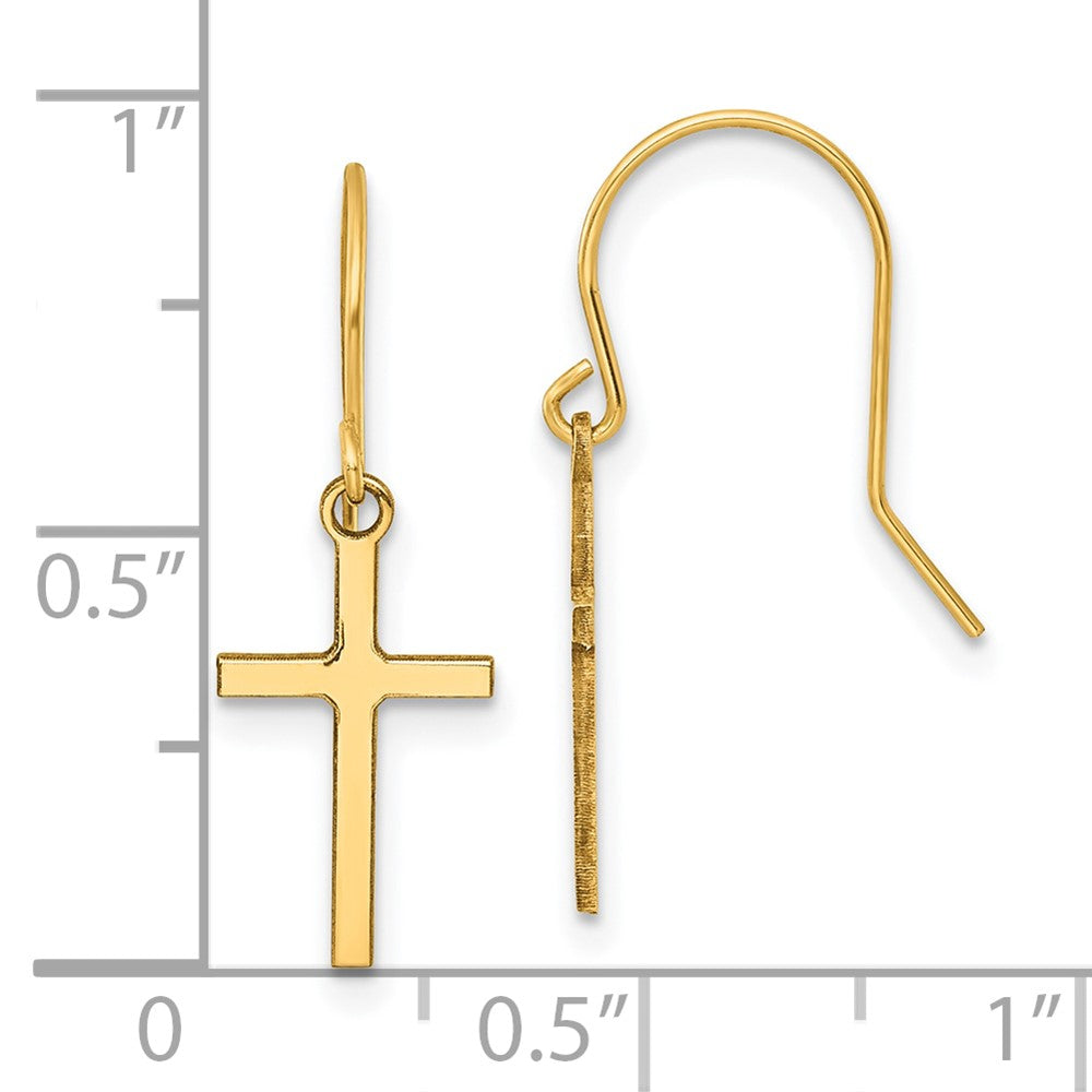 14K Yellow Gold Dangle Cross Shepherd Hook Earrings