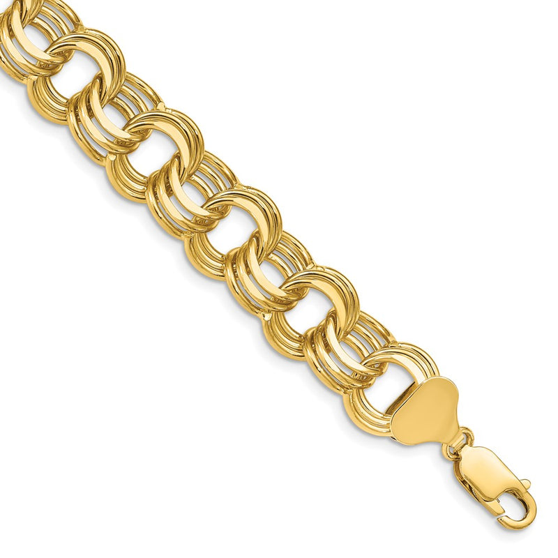 7.5 Inch 14K Triple Link Charm Bracelet